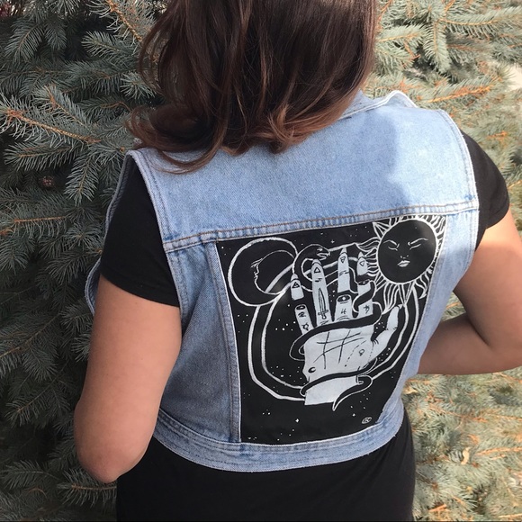 Custom Hand Painted Palmistry Denim Vest - Large - Picture 8 of 8